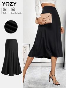 YOZY Women's Solid High Waist Mermaid Skirt, Elegant Fashion Zipper Midi Skirt for Daily Outdoor Wear, Ladies Bottoms for All Seasons