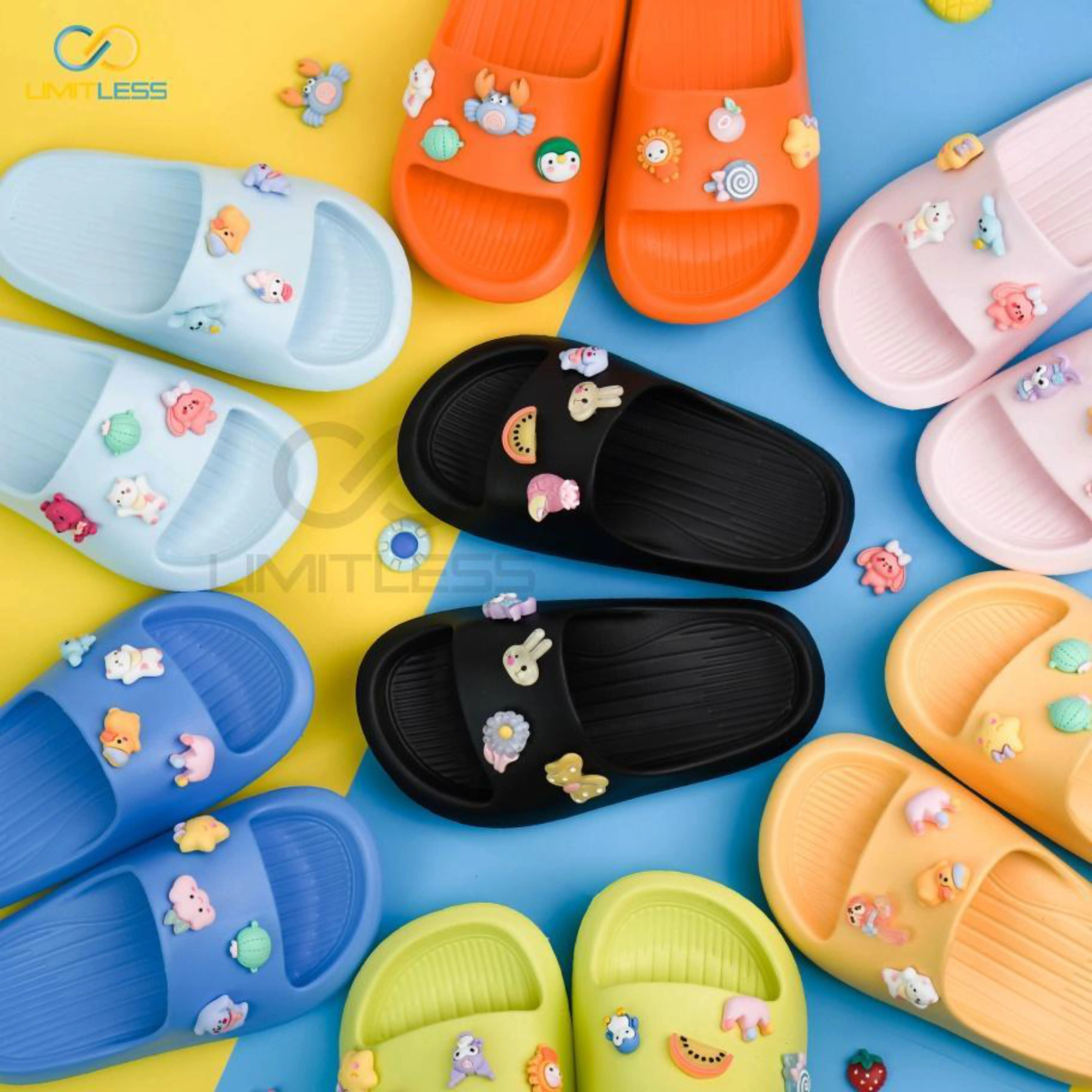 Limitless - Sandal Anak Rumah Slop 3D Karakter Tempel Viral Sendal Anak Cowok Lucu Dalam Ruangan Luar Ruang Kaki Fashion