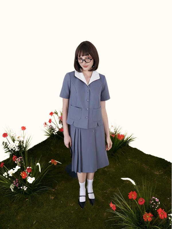 Set Áo Và Chân Váy Nữ Chất Liệu Twill Cotton Retro Grey A:mozy (Có Tách Set) 3