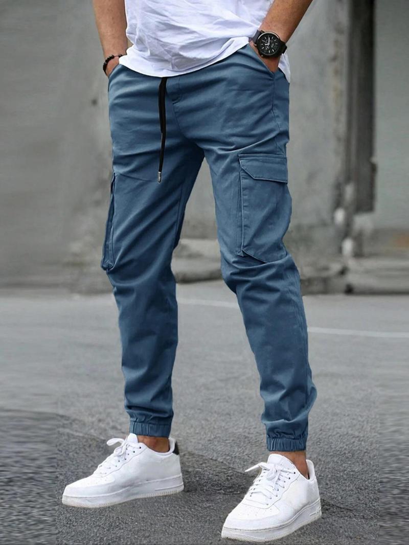 Product Introduction of Men's Solid Flap Pocket Drawstring Waist Cargo Pants, Regular Fit Casual Street Jogger Pants for Daily Wear, Men's Trousers for All Seasons, Pants for Men 10