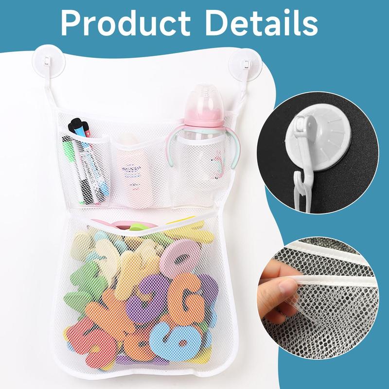 Bathroom Storage Mesh Bag with Suction Cups, 1 Count Hanging Mesh Bath Toys Storage Bag for Kids & Babies, Multi-purpose Large Capacity Bath Toys Storage Bag 5