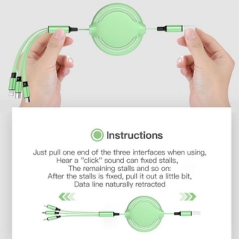 Product Introduction of Kabel Data Kabel Data Tiga Dalam Satu/Pengisi Daya Micro USB/Bahan Silikon Pengisian Cepat Tipe C untuk Mengisi Daya Tiga Ponsel Secara Bersamaan Pengisi Panjang Ungu Pink Charger Hitam 11