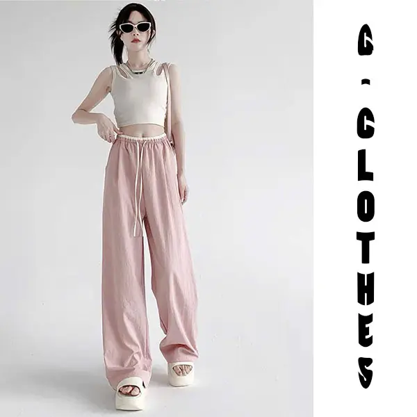 Quần ống suông rộng cạp phối 2 màu có dây rút tôn dáng nữ, chất liệu lụa băng thoáng mát Women Pants 4