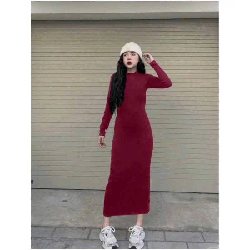 Product Introduction of Đầm Body Form Dài Basic Thiết Kế Tôn Dáng, Chất Liệu Vải Tăm Lạnh Co Giãn Thoải Mái, Ôm Nhẹ Phom Chuẩn, Phù Hợp Dưới 53kg, Lựa Chọn Hoàn Hảo Cho Đi Làm, Đi Chơi, Và Dự Tiệc Nữ Women 16