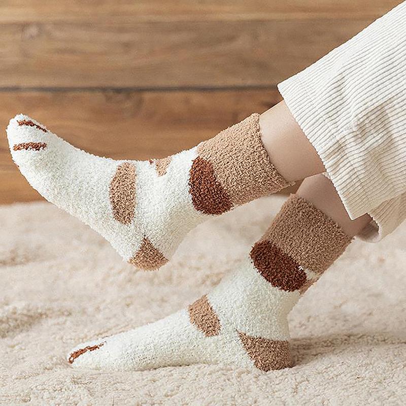 Product Introduction of Winter New Striped Cartoon Cat Claws Warm Thickened Sleeping Socks For Women 18