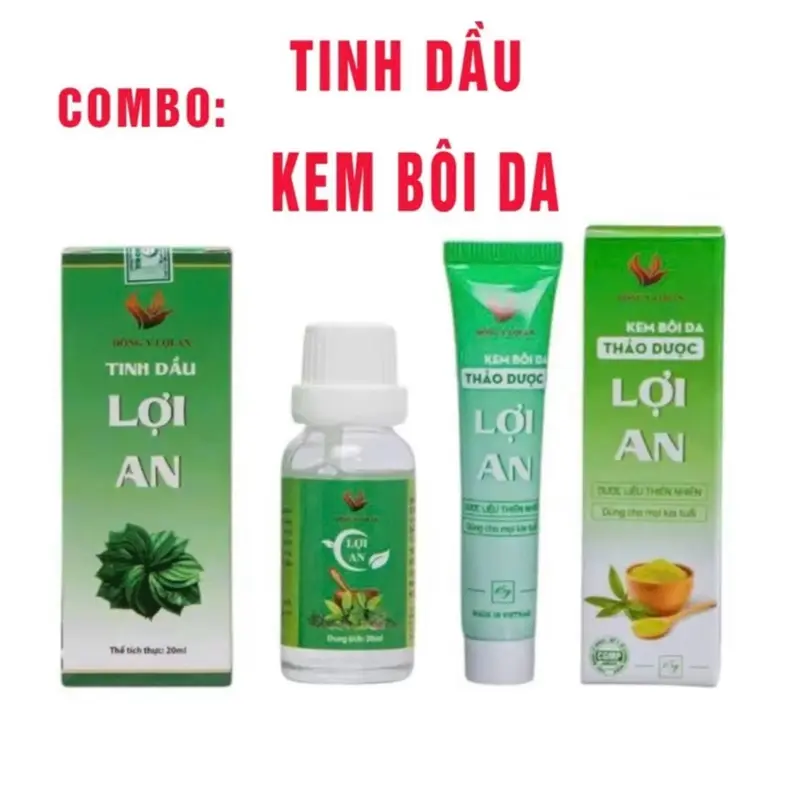 Combo Tinh Dầu và Kem Bôi Da Lợi An hỗ trợ ho khò khè ,long đờm và kem bôi hỗ trợ về da ,hăm da,chàm sữa rôm sảy mụn liti
