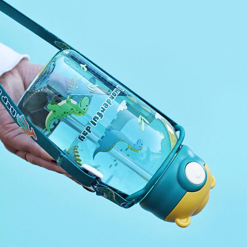 Product Introduction of 650ml Dual-purpose Straw Cup Cartoon Anti Fall Children's Plastic Bottle 28