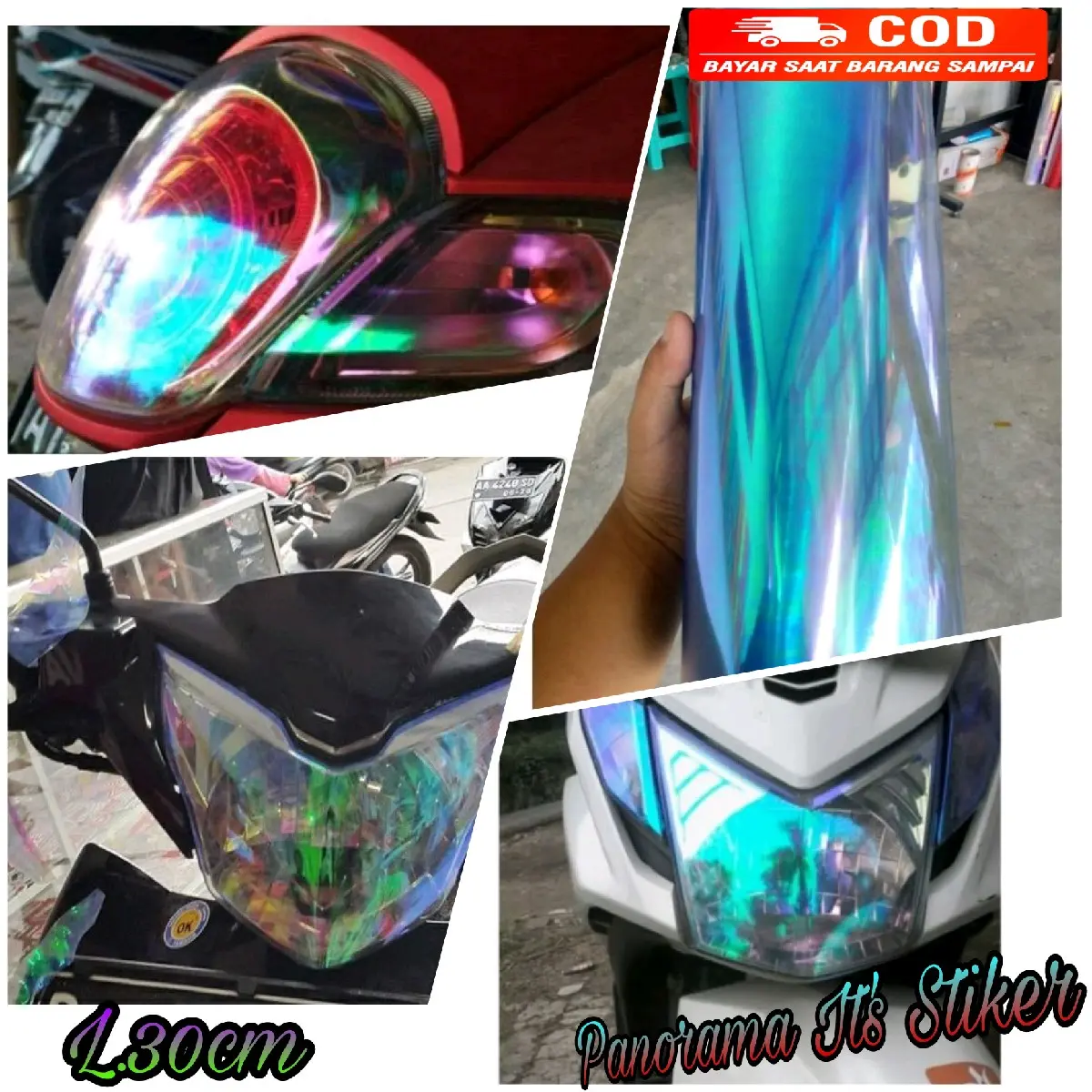 STIKER LAMPU HYBRID PELANGI LEBAR 30CM /STIKER HEADLAMP MIKA LAMPU MOTOR PELANGI