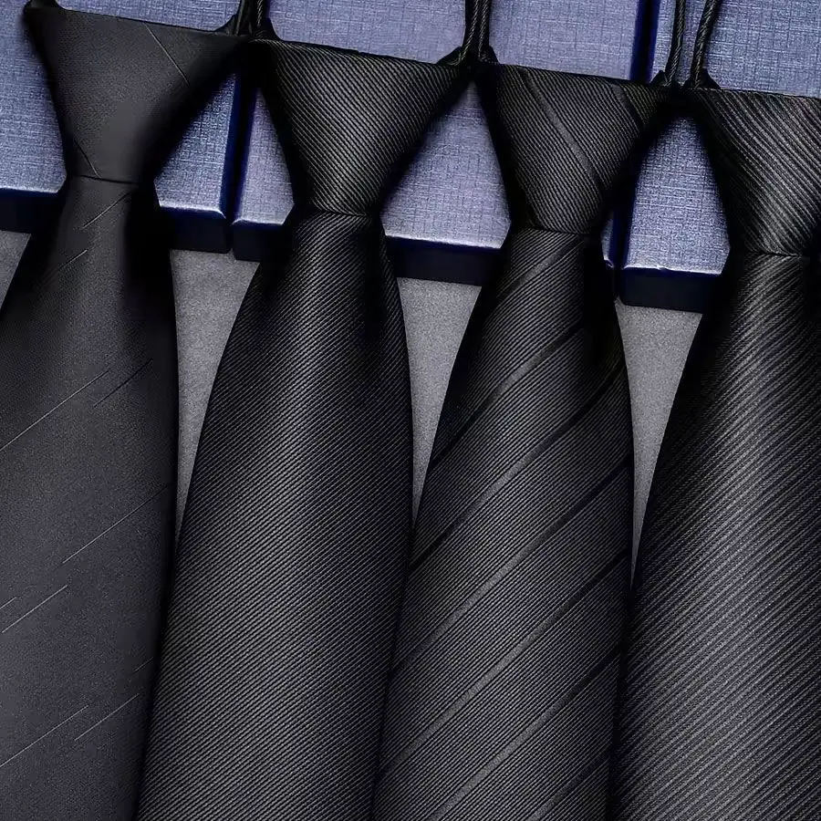 Black Striped Zipper Tie for Men, Office, Wedding, Interview, Graduation, Business, Women, No-Tie Lazy Accessory