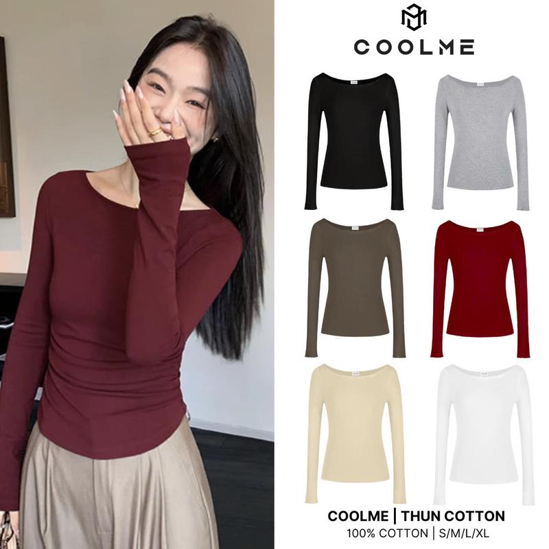 [Deal 20K Đầu Mùa] Áo thun nữ cotton cổ thuyền  dài tay ôm body siêu co giãn 4c mềm mịn Cotton cao cấp tôn dáng - G03