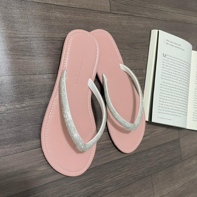 DÉP NỮ HOÀNG THỊ_dép lê xỏ ngón nhiều màu da mờ quai đính đá - dép đi biển- dép mùa hè- dép bệt nữ 2025 3