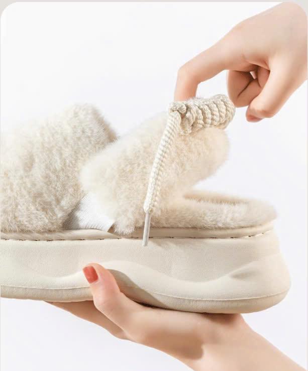 Product Introduction of [Có Quai+ Tất] Dép Lông Thỏ Êm Mượt Đính Mắt Đế Dày 5CM Bản Cao Cấp Có Quai Sau Kiểu Mới Mùa Đông Năm 2024 Siêu Ấm Êm Chân (Mã 64) 19
