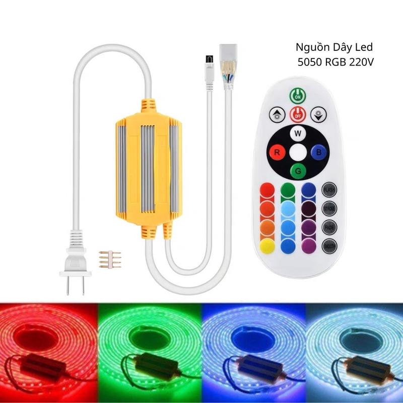 Nguồn Dây Led 5050 RGB 220V kèm Remote, sử dụng cho dây led 5050 RGB 220V