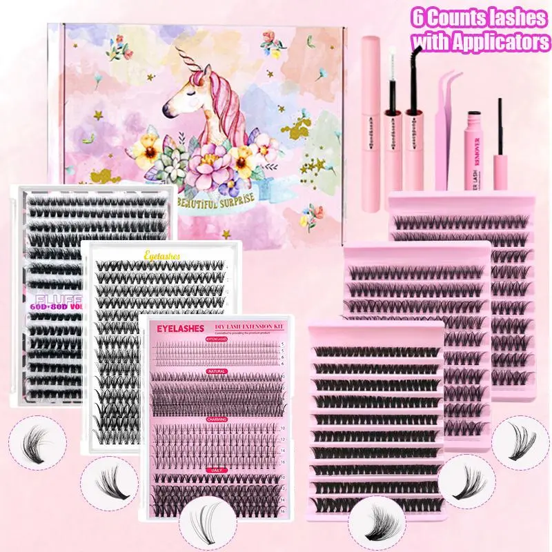 Fluffy Full Volume False Eyelashes Kit, 1 Set Natural Look Eyelash Extensions with Related Accessories, Self Grafting Curl Eyelashes, Eye Makeup Enhancement for Women & Girls