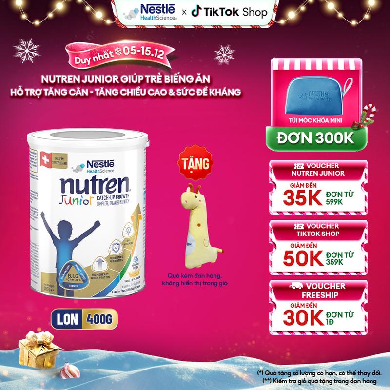   Tặng Gối Ôm Con Hươu Cao Cổ  Sữa Bột NESTLÉ NUTREN JUNIOR Xuất Xứ Thụy Sĩ Công Thức BIG Hỗ Trợ Tăng Trưởng Thể Chất,Trí Não,Đề Kháng Cho Bé 400G 