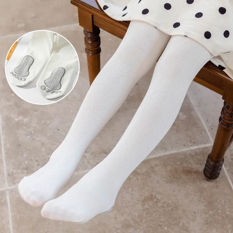 Quần tất len lót nỉ ấm liền bàn cho bé gái màu trơn thun gân tăm 3
