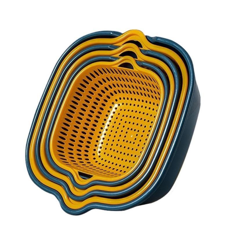 Set 6 món rổ nhựa đa năng kèm chậu ( 3 rổ và 3 chậu ) thau nhựa rửa rau củ quả trái cây 2 lớp hình tròn chất liệu nhựa PP ( giao mầu ngẫu nhiên )