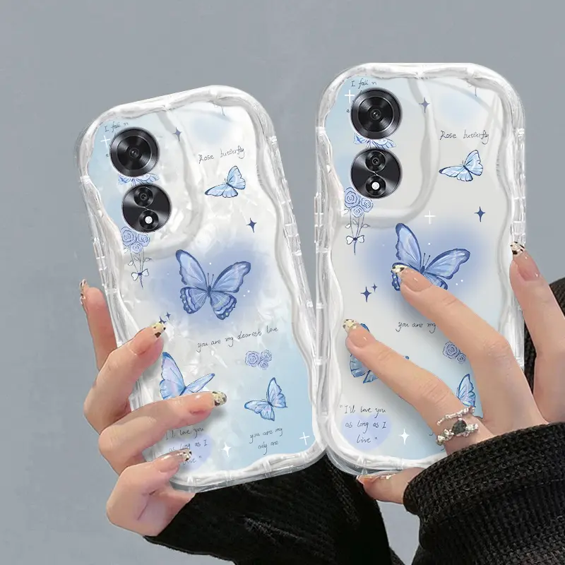 Casing hp OPPOA60(4G)  Kupu-kupu lucu transparan gelombang soft shell wanita mewah ringan kelas atas all-inclusive anti-fall case
