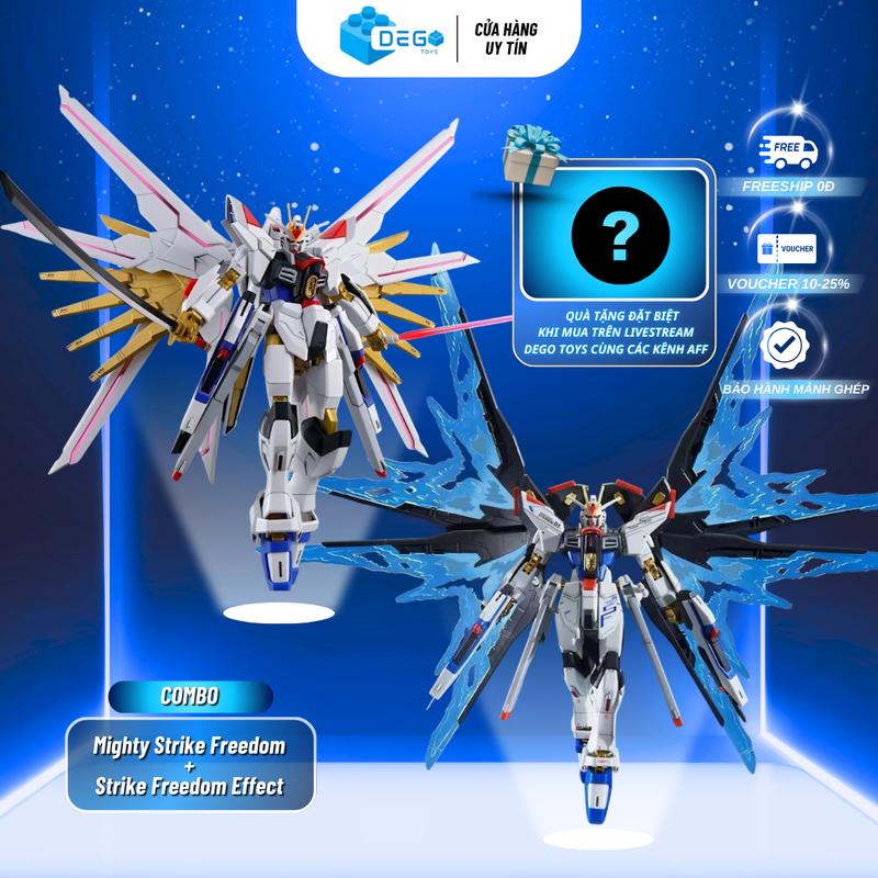 COMBO 2 sản phẩm Mighty Strike Freedom + Strike Freedom Efect. Mô hình lắp ráp trưng bày tỉ lệ HG 1/144 cao 12-15cm. DEGO Toys Đồ Chơi Đồ Chơi