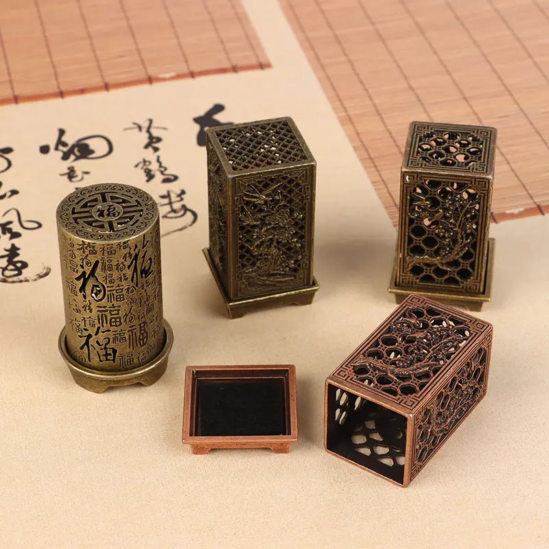 [XKQ]Square/Cylindrical Vertical Incense  Zinc Alloy Incense Holder Indoor Aromatherapy Home Ornament Chinese Inense s