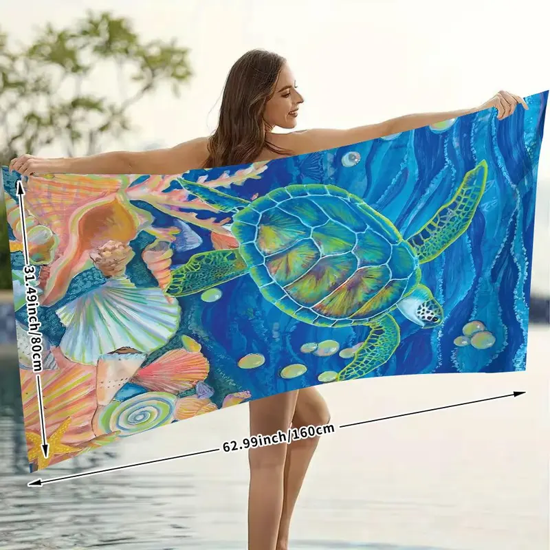 Sea Life Pattern Beach Towel, Soft Quick Drying Towel, Multipurpose Travel Towel for Swimming, Yoga, Surfing, Camping 4