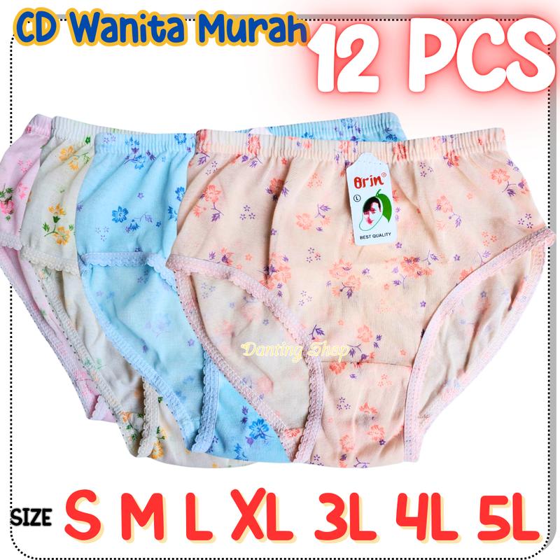 12 Pcs Celana Dalam  Remaja Wanita Dewasa Katun Bunga Murah 0