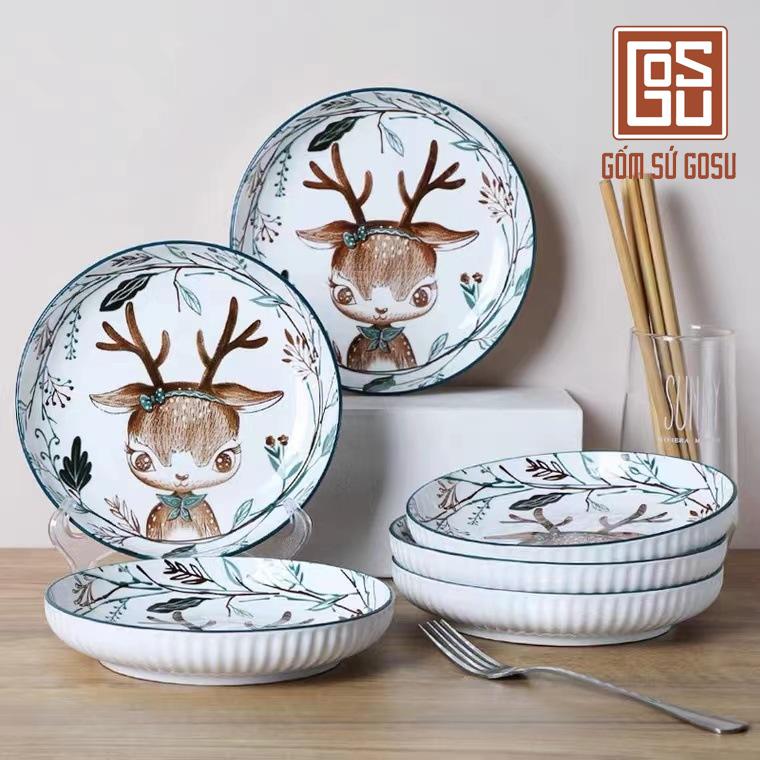 Bán Lẻ Bát Đĩa Họa Tiết Hình Hươu Vàng Dễ Thương Sáng Mịn Sang Trọng