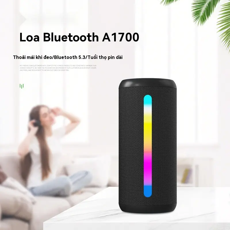 Loa Bluetooth Không Dây A1700, Cầm Tay Ngoài Trời, Chống Nước, Loa Siêu Trầm, Có Cột Đèn RGB