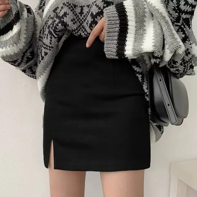 Chân Váy Ngắn Màu Đen, Chân Váy Chữ A, Cạp Cao, Bó Sát, Có Khe Hở, Chân Váy Bó Sát, Co Giãn, Phong Cách Bodycon, Dành Cho Nữ, Phù Hợp Với Mọi Mùa, Hàng Mới Về Năm 2025