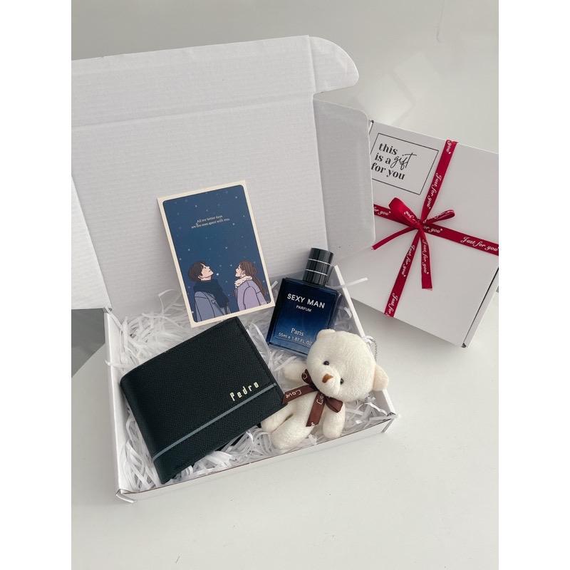 Combo quà tặng sinh nhật bạn trai ví nam và nước hoa và móc khoá gấu tặng kèm thiệp quà valentine giáng sinh cho người yêu Wallet