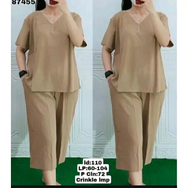 Setelan Andin Murah Terbaru Crinkle Airflow - Bahan Adem dan Tidak Nerawang Wanita Celana Atasan Dewasa 4
