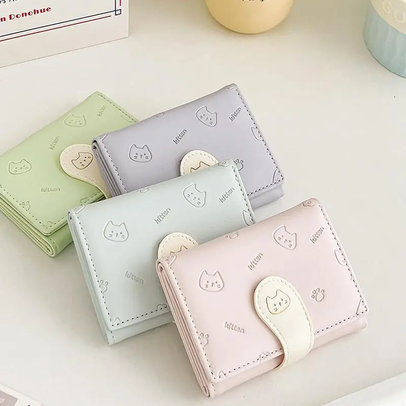 Cute Cartoon Cat Short Three-Fold Wallet Female New Fresh Multiple Card Slots Niche Student Coin Purse Card Holder