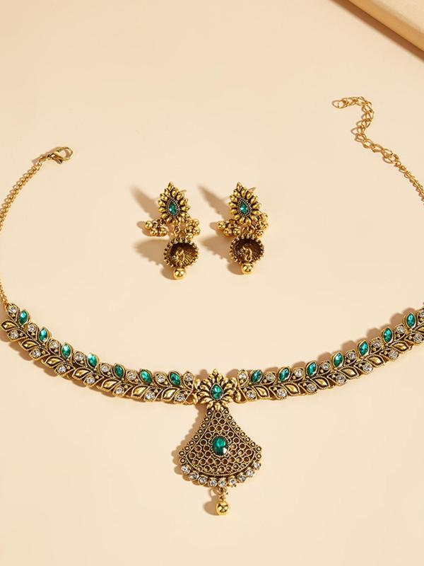 Women's Elegant Boho Style Jewelry Set, Exquisite Trendy Rhinestone Decorated Pendant Necklace & Dangle Earrings, Chic Jewelry Set for Party Decoration 8