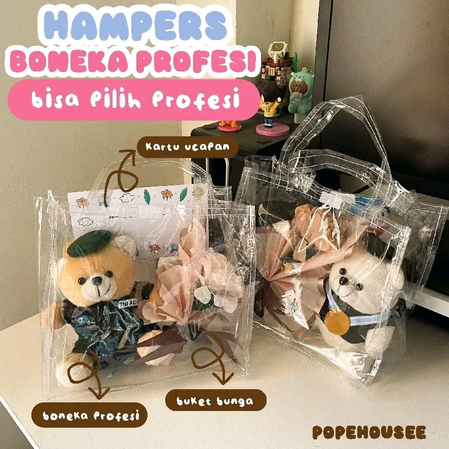 HAMPERS BUKET BUNGA BONEKA PROFESI hadiah souvenir ultah ulang tahun tni polisi perawat dokter au al ad wisuda guru