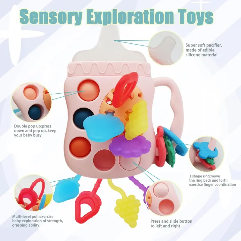 Silicone Pull String Toy, 1 Box Baby Teething Toy, Travel Toys for Toddlers, Educational Sensory Toy for Baby Boys and Girls 3
