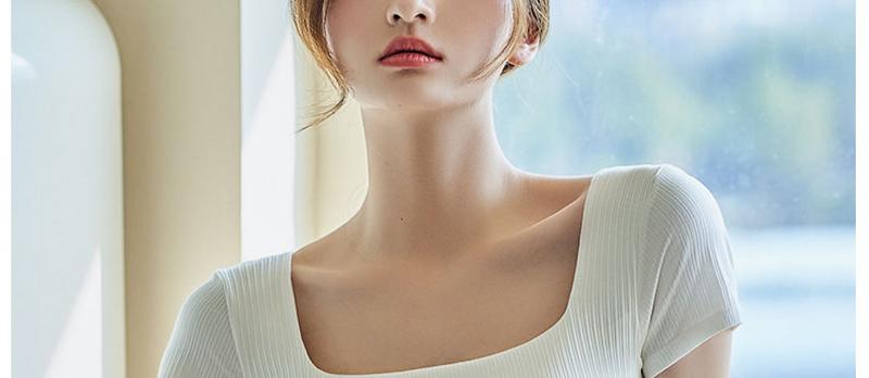 Product Introduction of Pure Cotton with Chest Pad Short-Sleeved T-shirt Woman Square-Neck Cup One-Piece Waist Bottoming Shirt Wear-Free Bra Underwear Outer Wear Clothing Women's Padded T-shirt 22