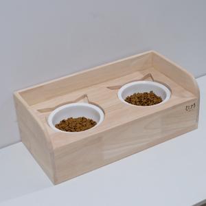 F2 ชุดโต๊ะอาหารสัตว์เลี้ยง พร้อมถ้วยเซรามิก ที่วางน้ำพุ ที่วางเครื่องอัตโนมัติ ถ้วยอาหารแมว ถ้วยอาหารหมา งานไม้คัดเกรดA