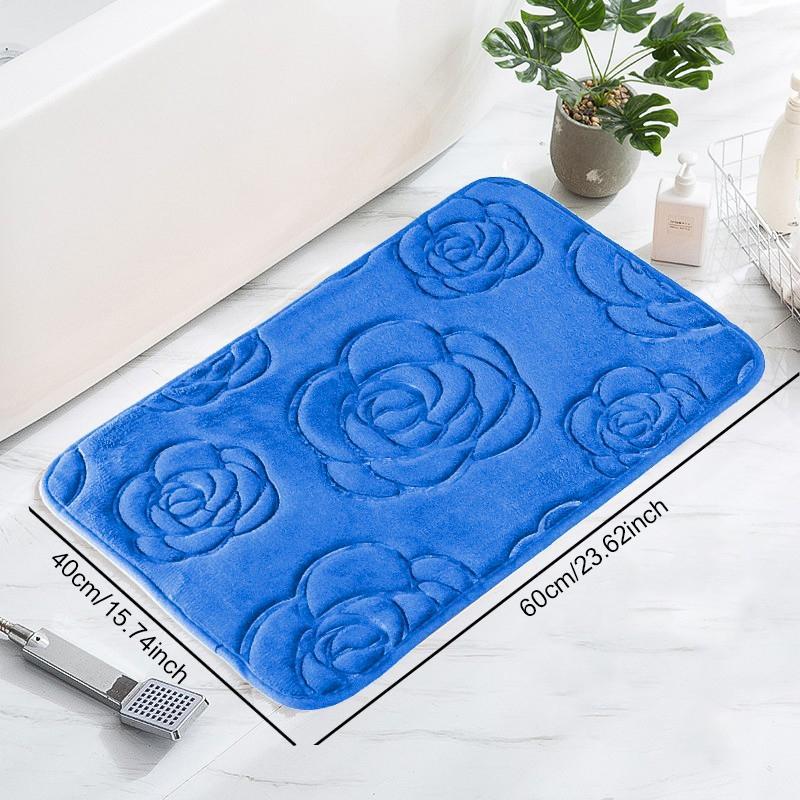 Rose Embossed Absorbent Bath Mat (1 Count), Washable Soft Anti-Slip Door Entrance Carpet, Household Mat for Indoor Living Room Bedroom Kitchen 3