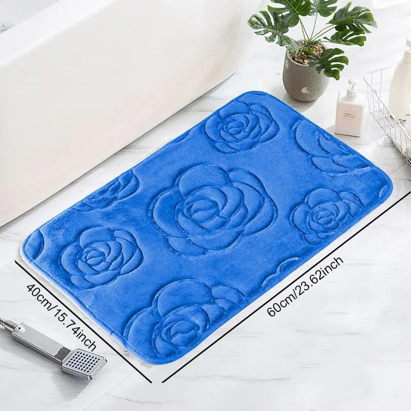 Rose Embossed Absorbent Bath Mat (1 Count), Washable Soft Anti-Slip Door Entrance Carpet, Household Mat for Indoor Living Room Bedroom Kitchen 3