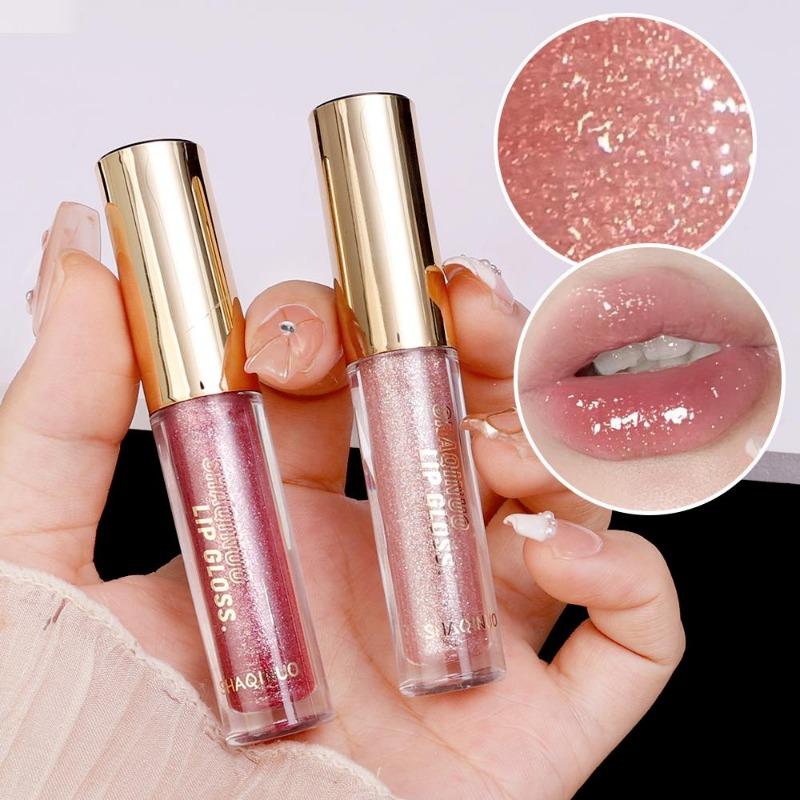 Product Introduction of ลิปกลอสกลิตเตอร์ กันน้ำ มี 5 สีให้เลือก กระจกติดทนนาน ให้ความชุ่มชื้น ลิปสติกอวบอิ่ม ประกาย เครื่องสำอางแต่งหน้า 13