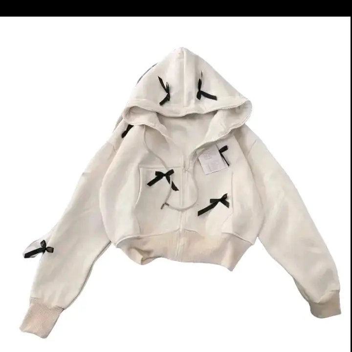 Áo khoác hoodie lót nỉ đính nơ _freesize_ dưới 55kg_Nữ Women Top