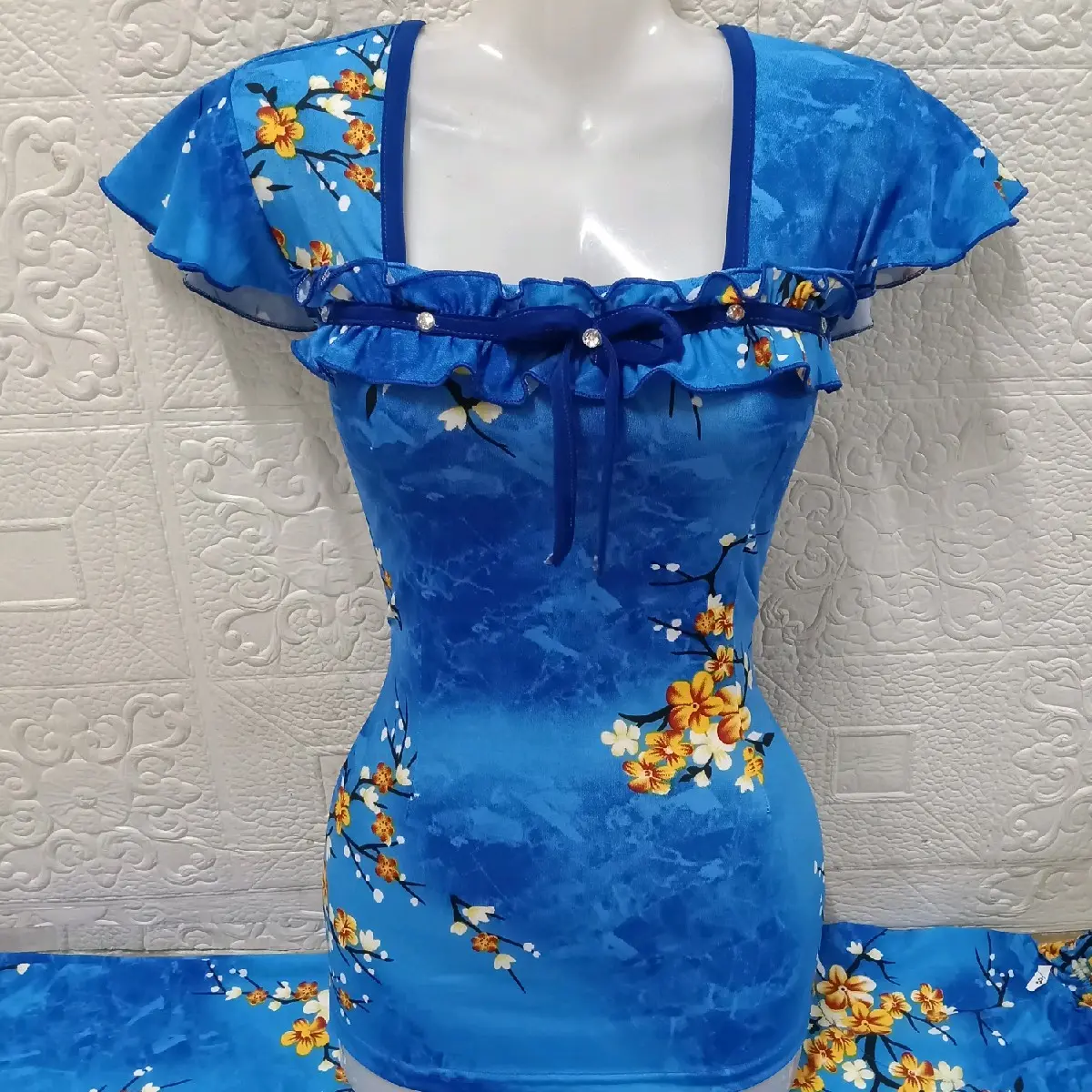 Đồ bộ mặc nhà nữ thun aty, áo thiết kế kiểu tay cánh tiên, quần dài ống ôm, size 12345 - Women