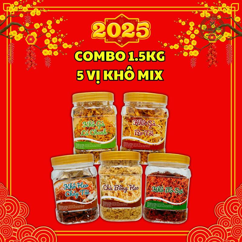 Combo 1KG5 5 Loại Khô Mix Vị [ Khô Gà Lá Chanh+ Bơ Tỏi + Heo Tỏi Ớt + Bò Sợi + Chà Bông Heo Xù] [ Cô Diệp Food]