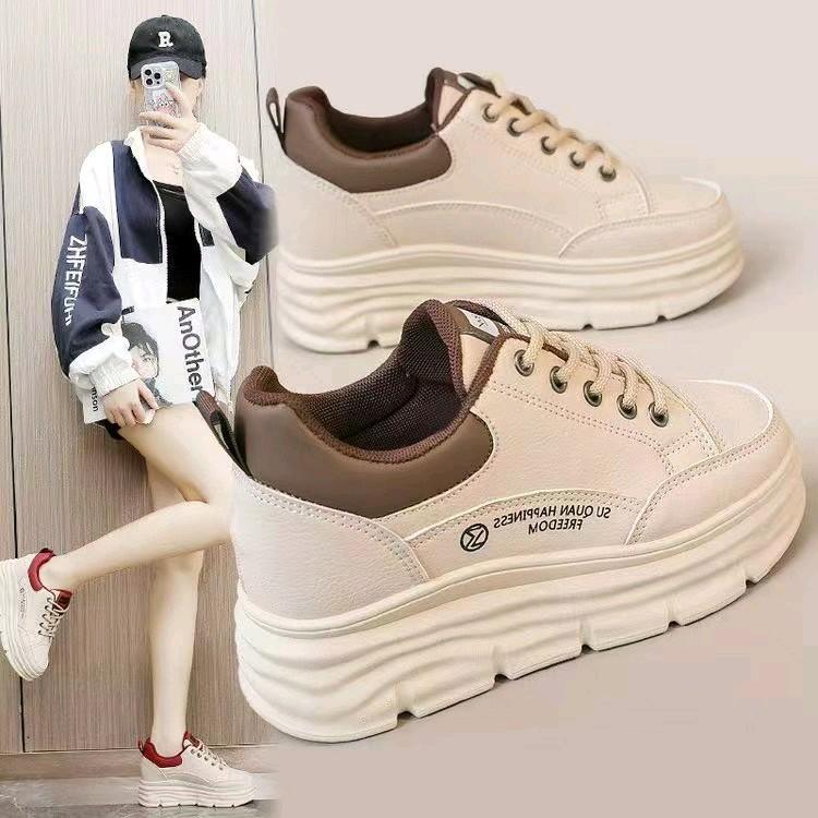 Giày thể thao độn đế nữ 7cm màu be hàng chuẩn QC xịn