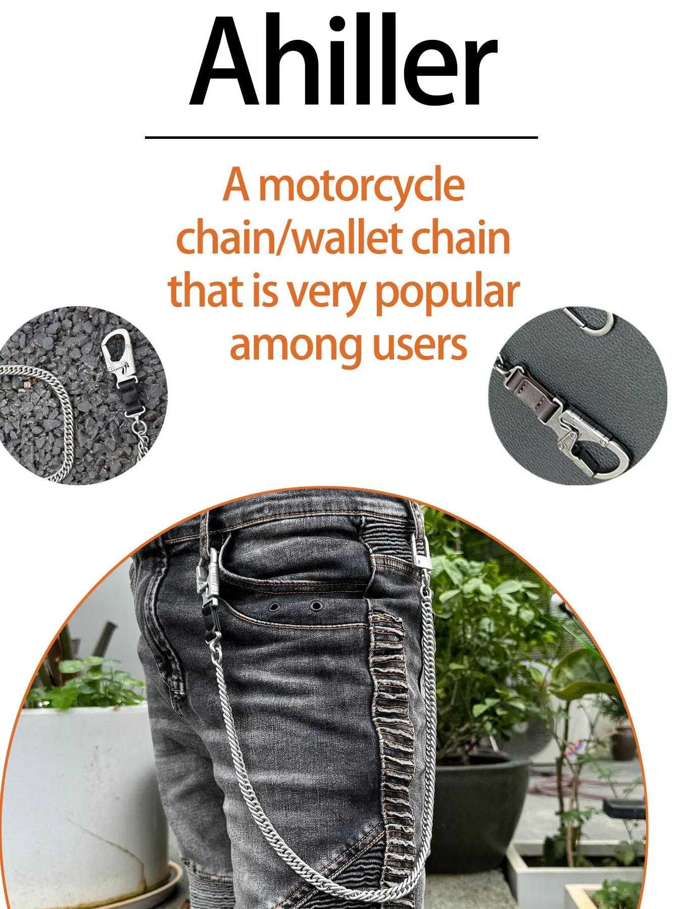 Stainless Steel Keychain, Fashionable Keychain for Men, Suitable for Belts & Jeans & Motorcycles, Edc Pocket Chain for Daily Use, Outdoor Camping, Hiking Accessories
