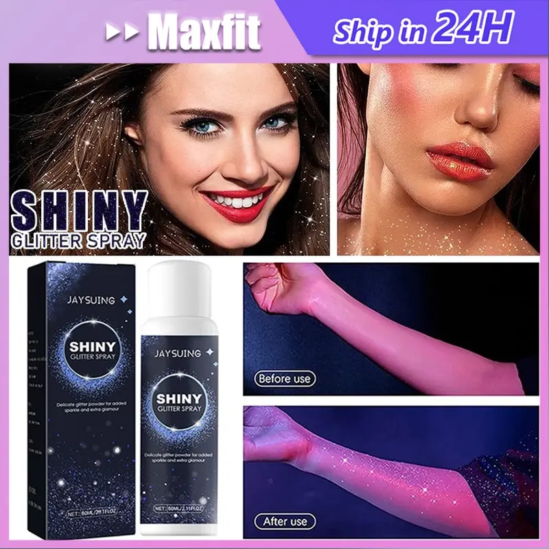 【Tersedia】Glitter Spray Highlighter Powder Shimmer Sparkle Powder Makeup for Face Body Hair Dress Prom Party 60ml 0