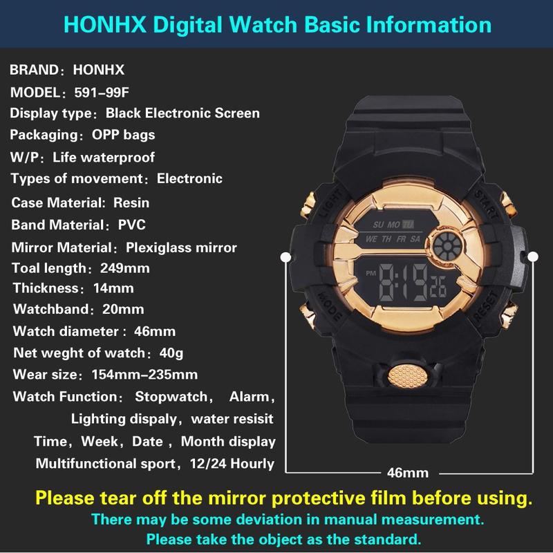 Product Introduction of Đồng Hồ Đeo Tay Thể Thao Reloj Cho Nam, Thời Trang Mới, Màn Hình Điện Tử, Không Thấm Nước, Lcd, Kỹ Thuật Số, Đồng Hồ Bấm Giờ, Ngày Tháng, Cao Su 21