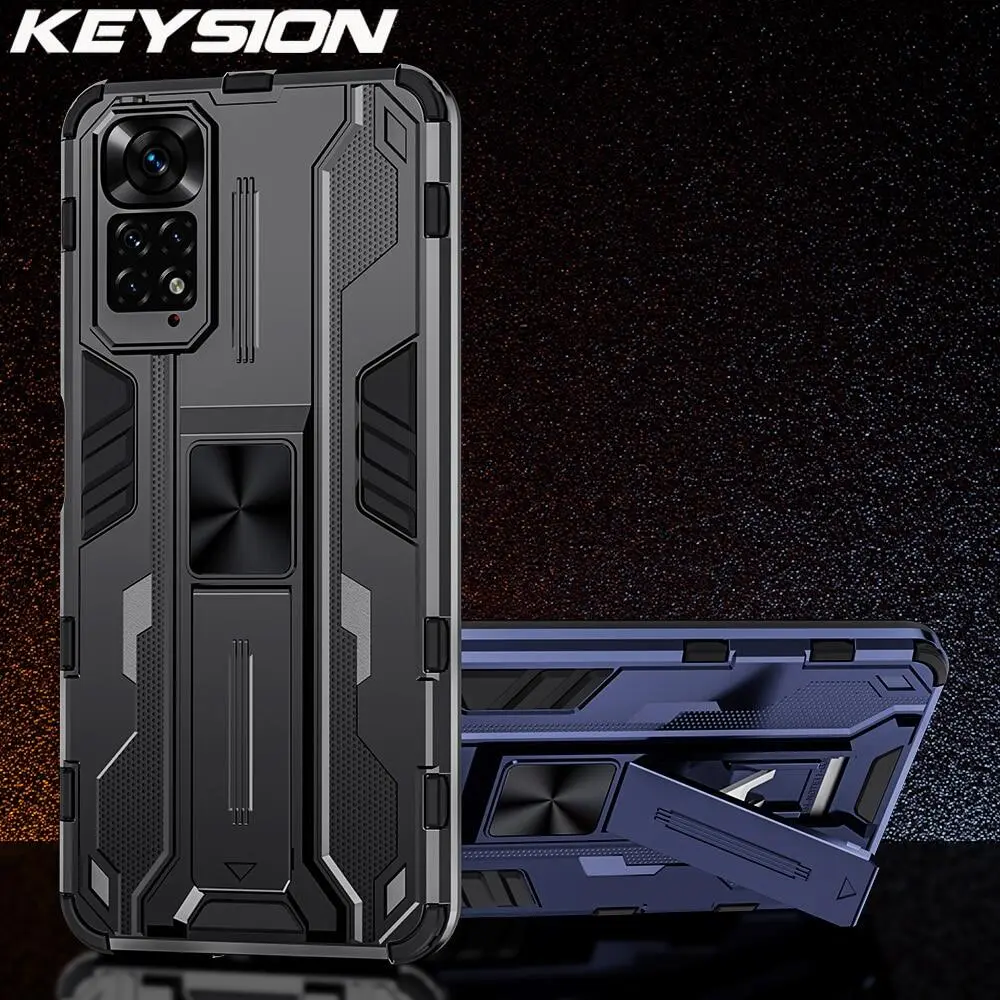 KEYSION Shockproof Armor Case for Redmi Note 11 11S 11 Pro 5G Global Version Stand Phone Back Cover for Redmi Note 11S 5G 11 Pro+ 5G