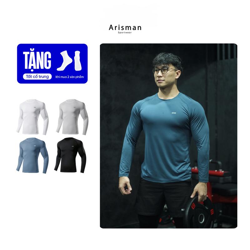 Áo thun giữ nhiệt nam cổ tròn, form ôm body. Chất liệu thun lạnh co giãn, đàn hồi tốt phù hợp luyện tập gym, pickeball, chạy bộ, cầu lông.
