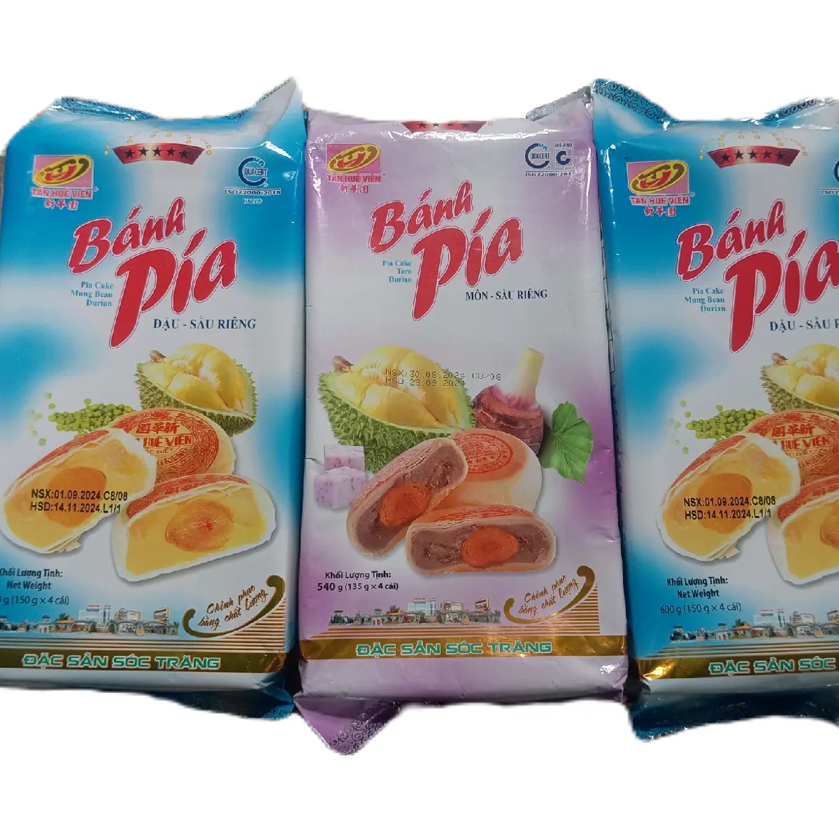 Combo 3 túi bánh pía5 sao môn+đậu+sầu riêng+trứng muối .